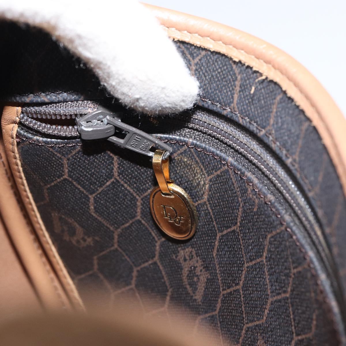 Christian Dior Honeycomb Canvas Shoulder Bag PVC Black Gold Auth BA8817