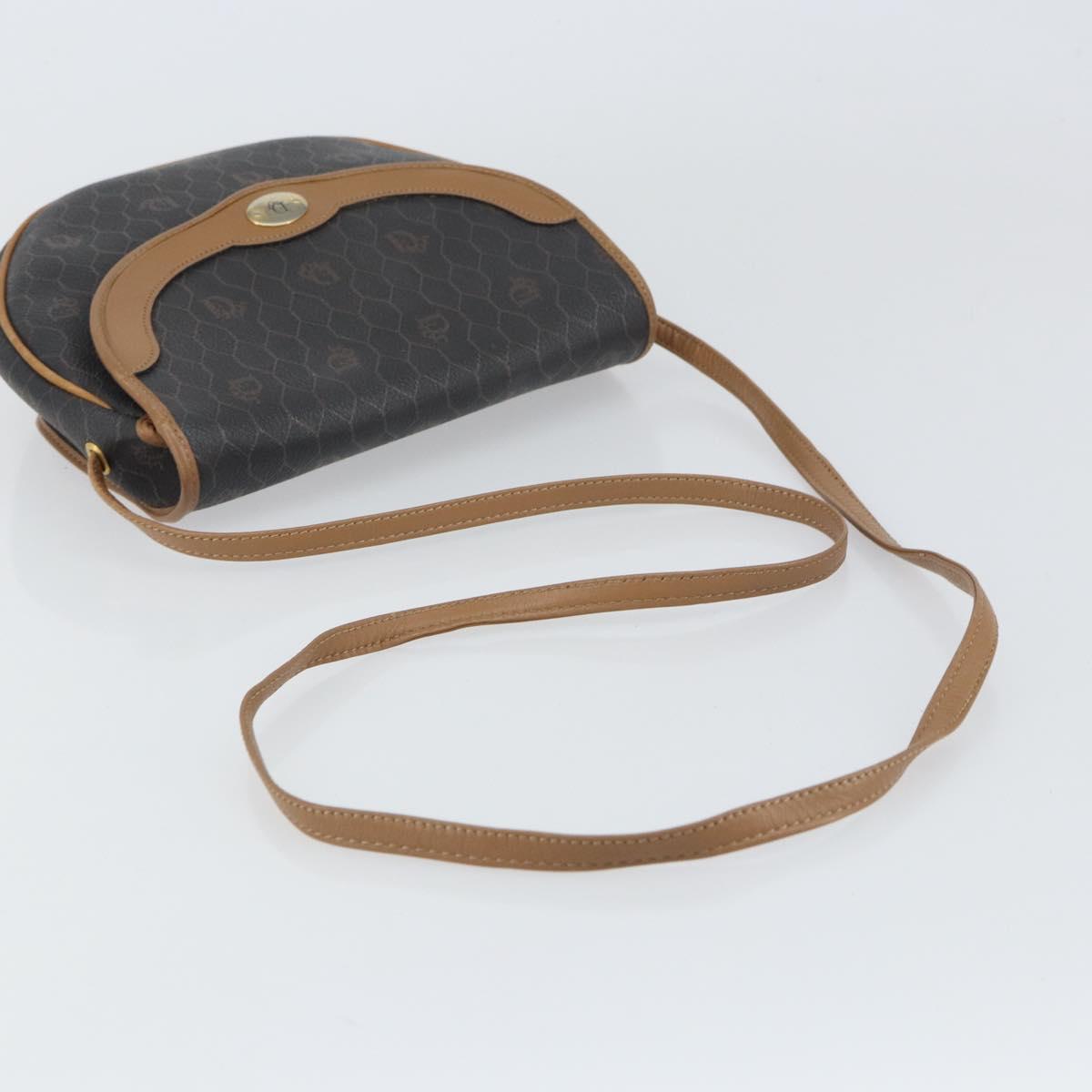 Christian Dior Honeycomb Canvas Shoulder Bag PVC Black Gold Auth BA8817