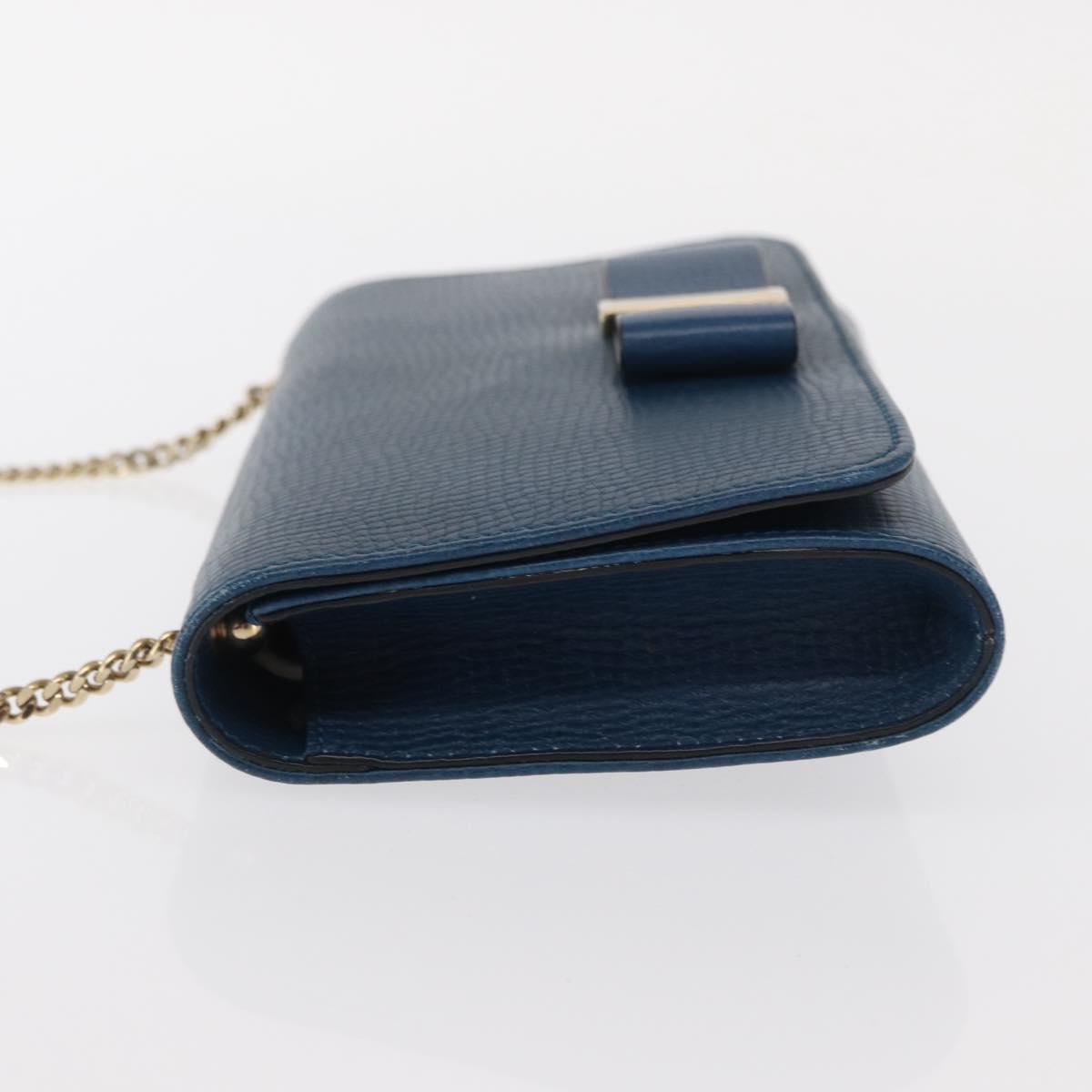 Chloe Chain Shoulder Bag Leather Blue Gold Auth BA8819