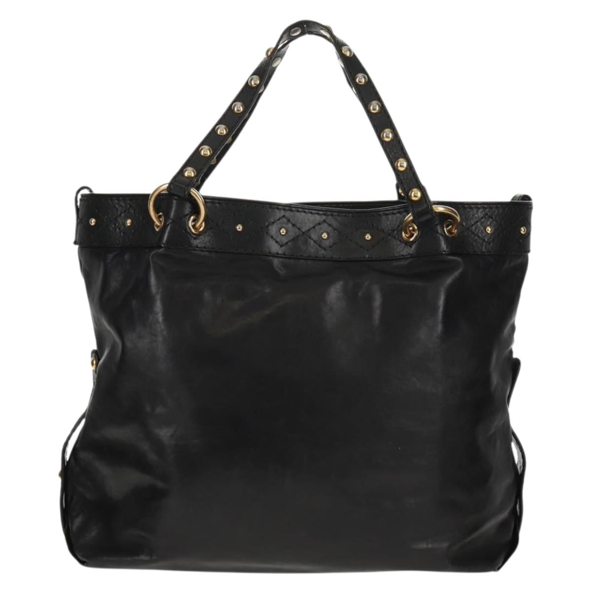 GUCCI Tote Bag Leather Black Gold 211959 Auth BA8823