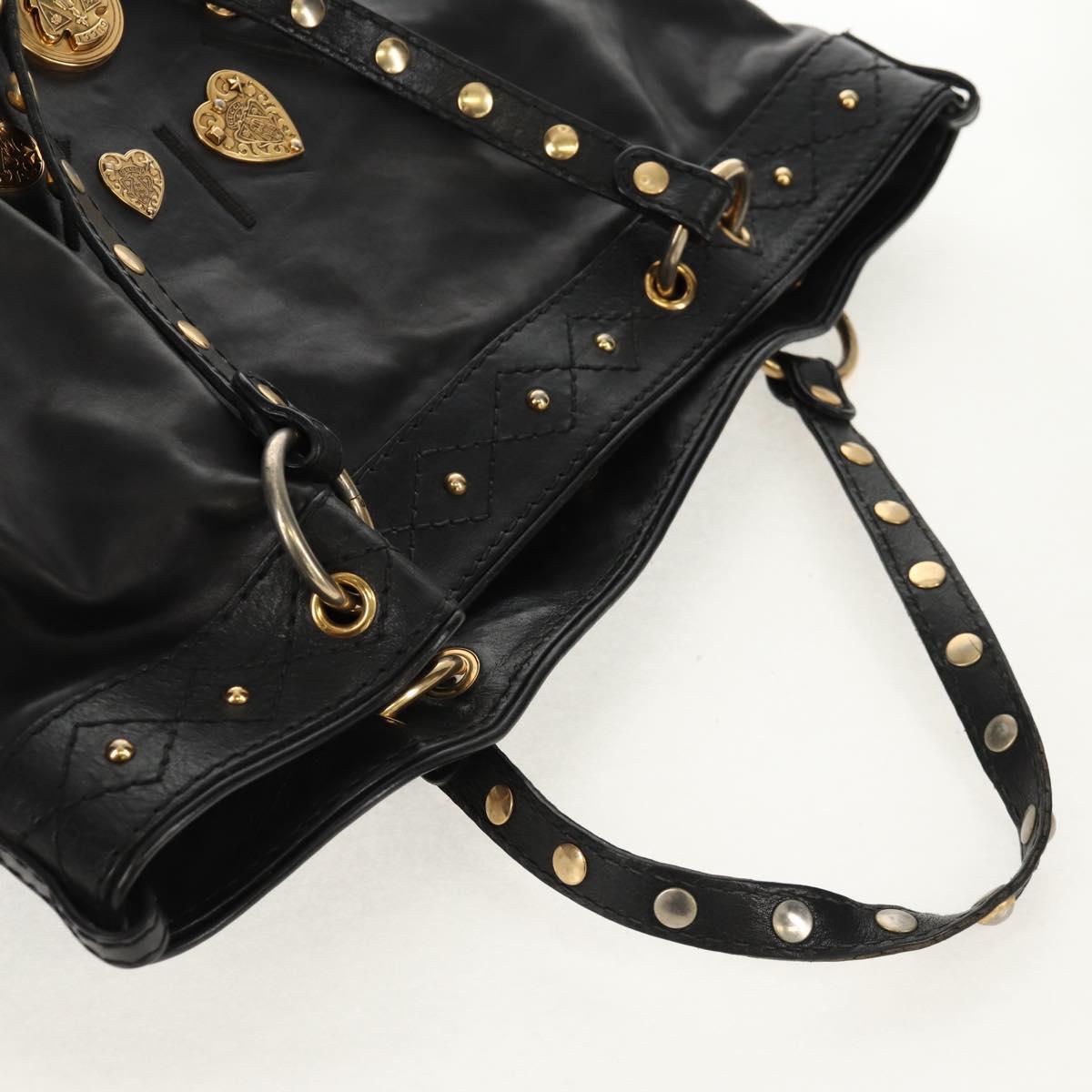 GUCCI Tote Bag Leather Black Gold 211959 Auth BA8823