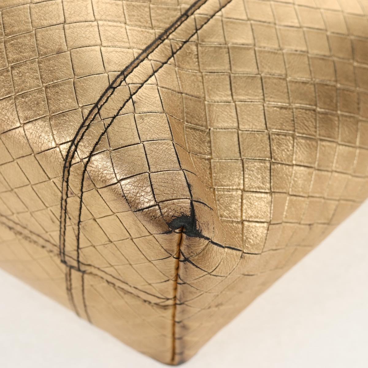 BOTTEGA VENETA INTRECCIATO Tote Bag Leather Gold Auth BA8825