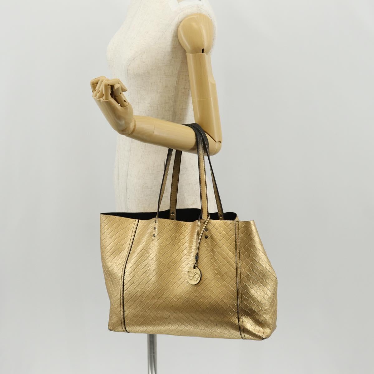 BOTTEGA VENETA INTRECCIATO Tote Bag Leather Gold Auth BA8825