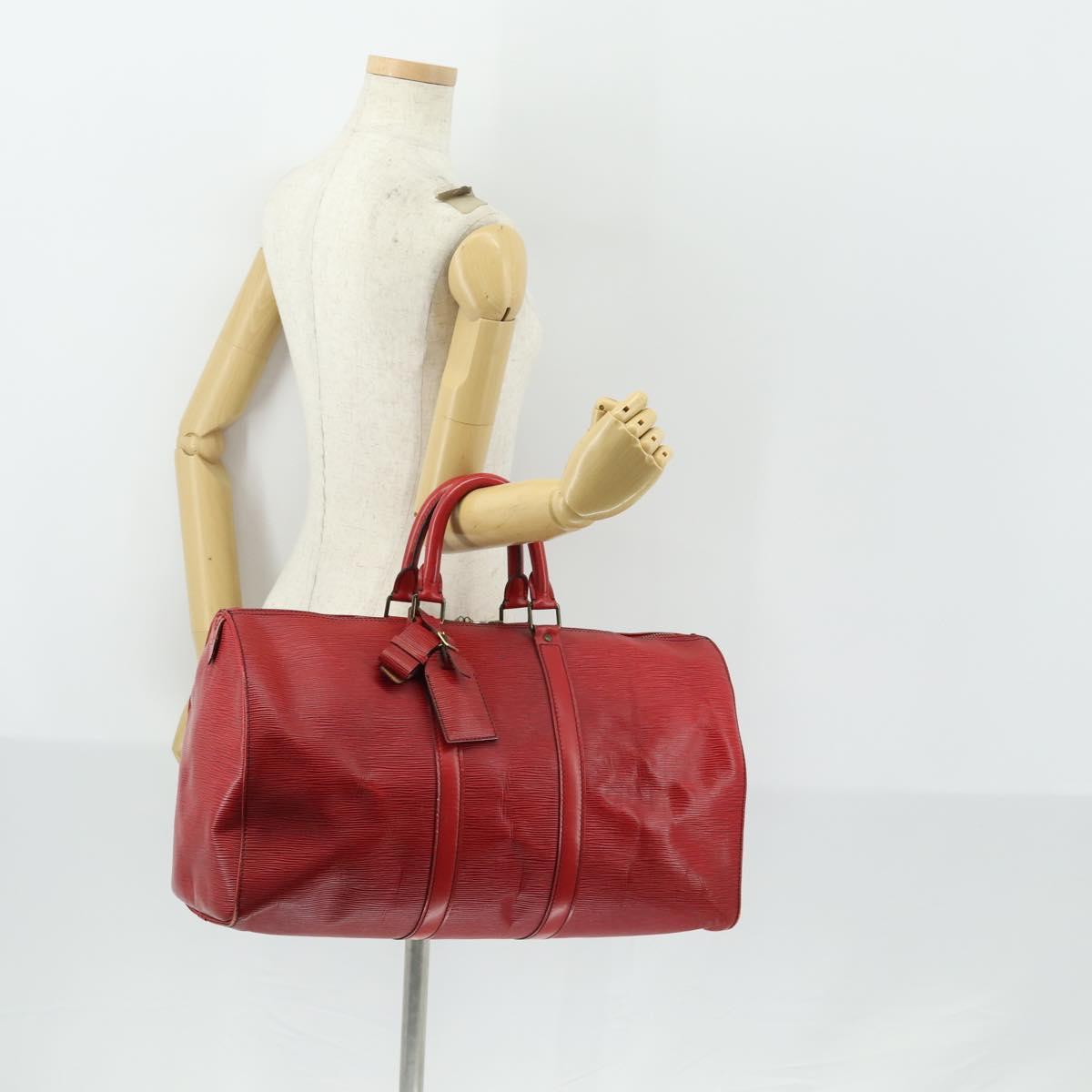 LOUIS VUITTON Epi Keepall 45 Boston Bag Red M42977 LV Auth BA8834