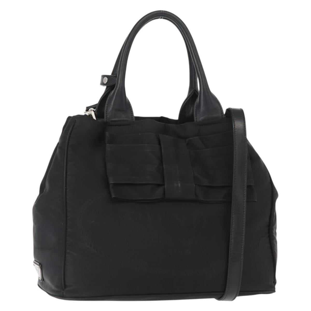 PRADA Hand Bag Nylon 2way Black Silver Auth BA8835