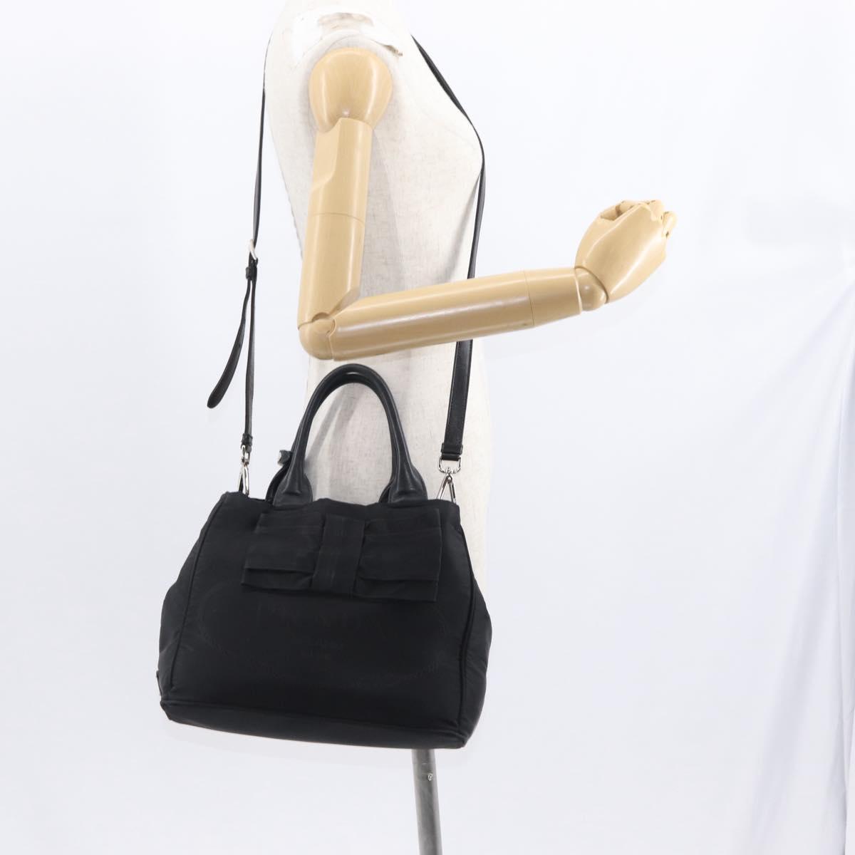 PRADA Hand Bag Nylon 2way Black Silver Auth BA8835