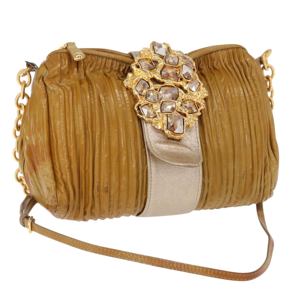 Miu Miu Chain Shoulder Bag Enamel Yellow Gold Auth BA8837