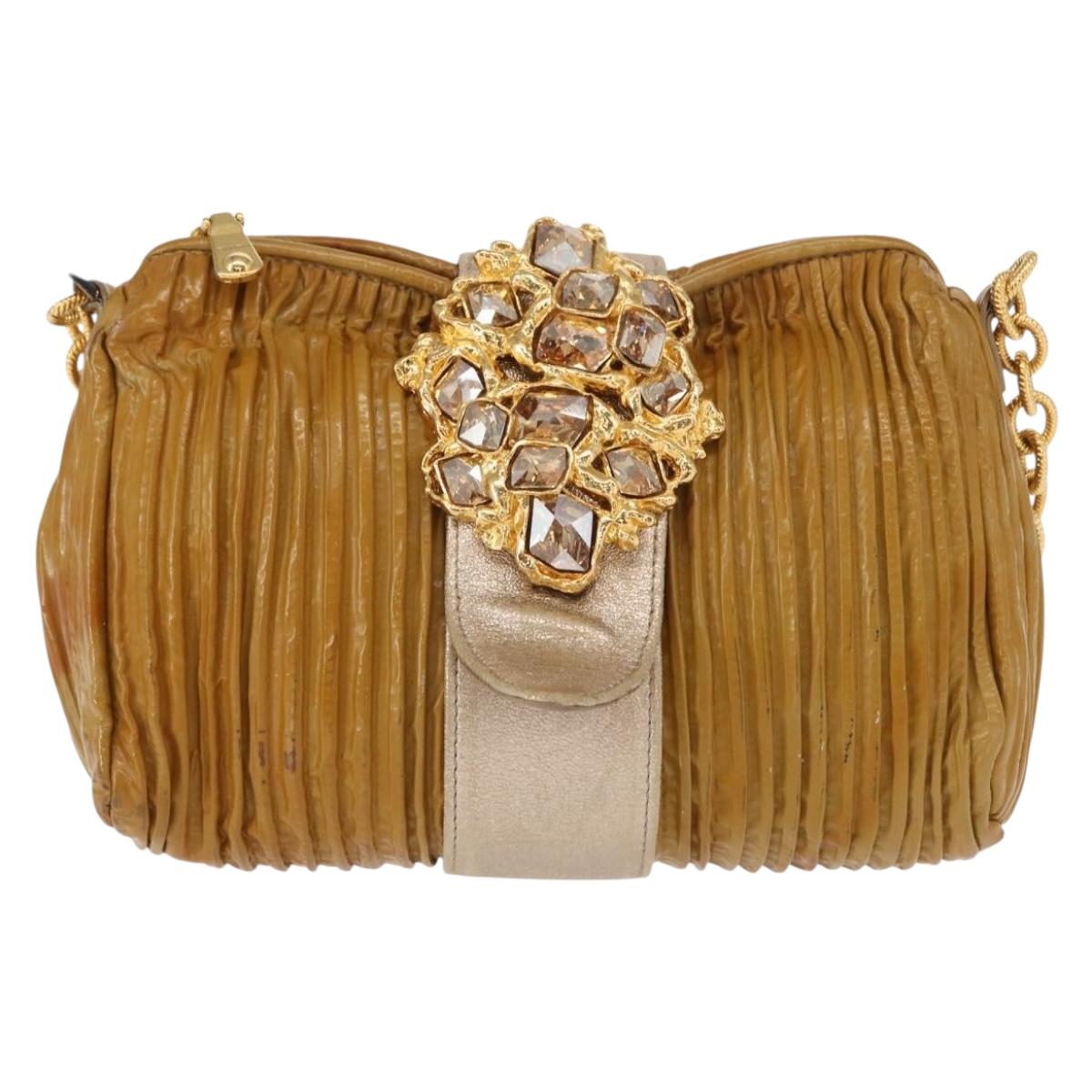 Miu Miu Chain Shoulder Bag Enamel Yellow Gold Auth BA8837