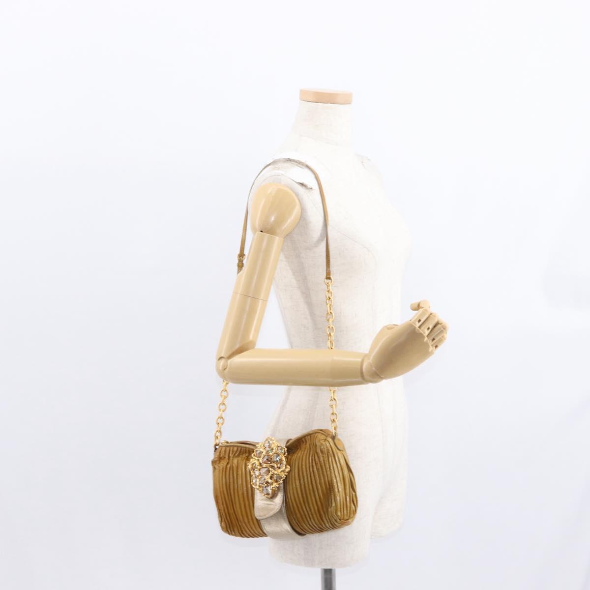 Miu Miu Chain Shoulder Bag Enamel Yellow Gold Auth BA8837