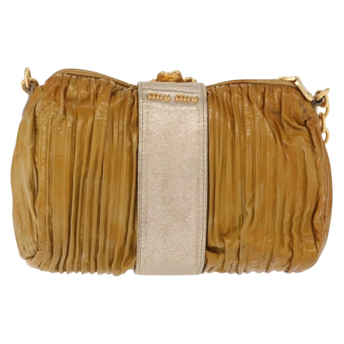 Miu Miu Chain Shoulder Bag Enamel Yellow Gold Auth BA8837