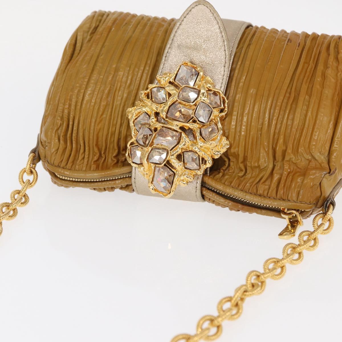 Miu Miu Chain Shoulder Bag Enamel Yellow Gold Auth BA8837