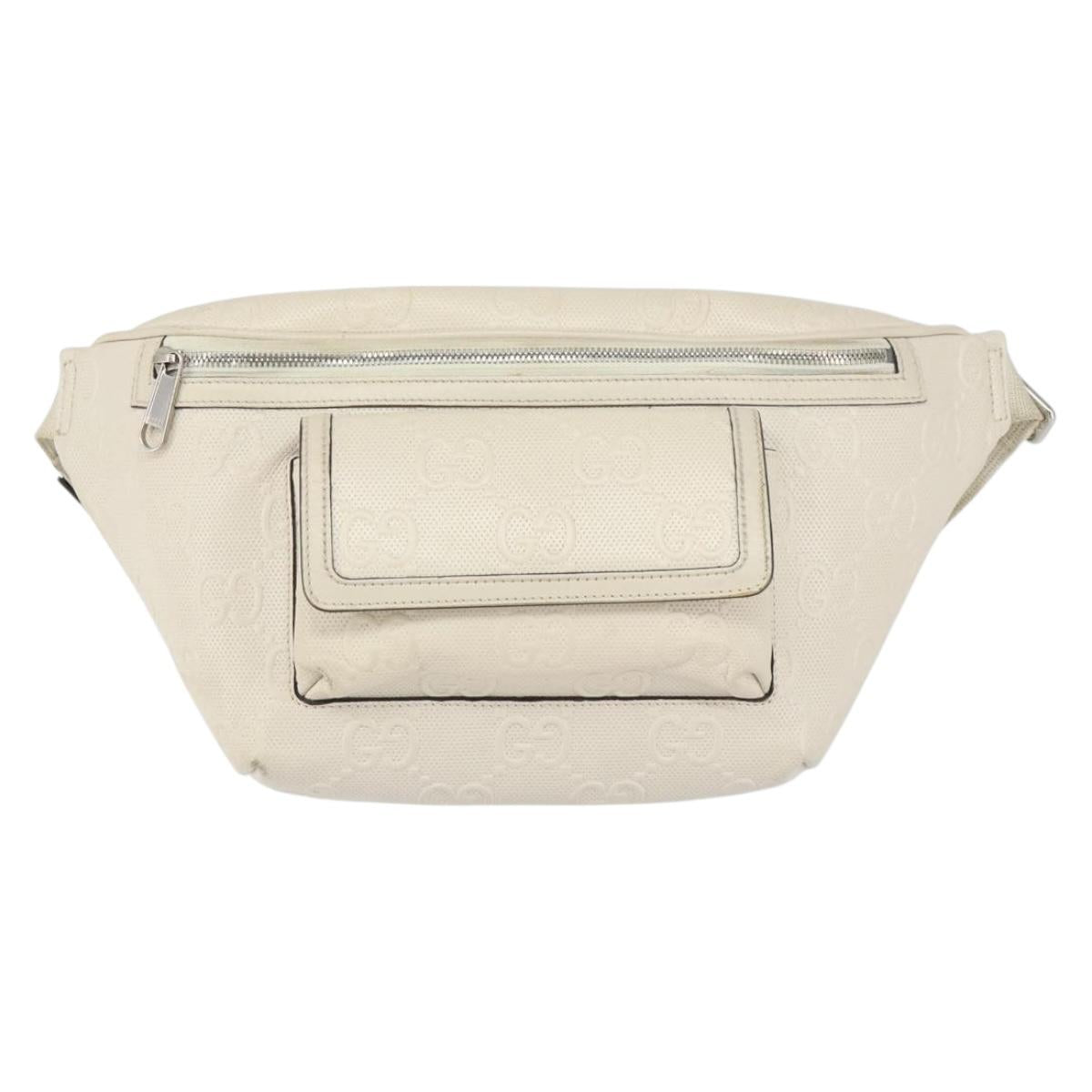 GUCCI GG Supreme Waist bag White Silver 645093 Auth BA8839