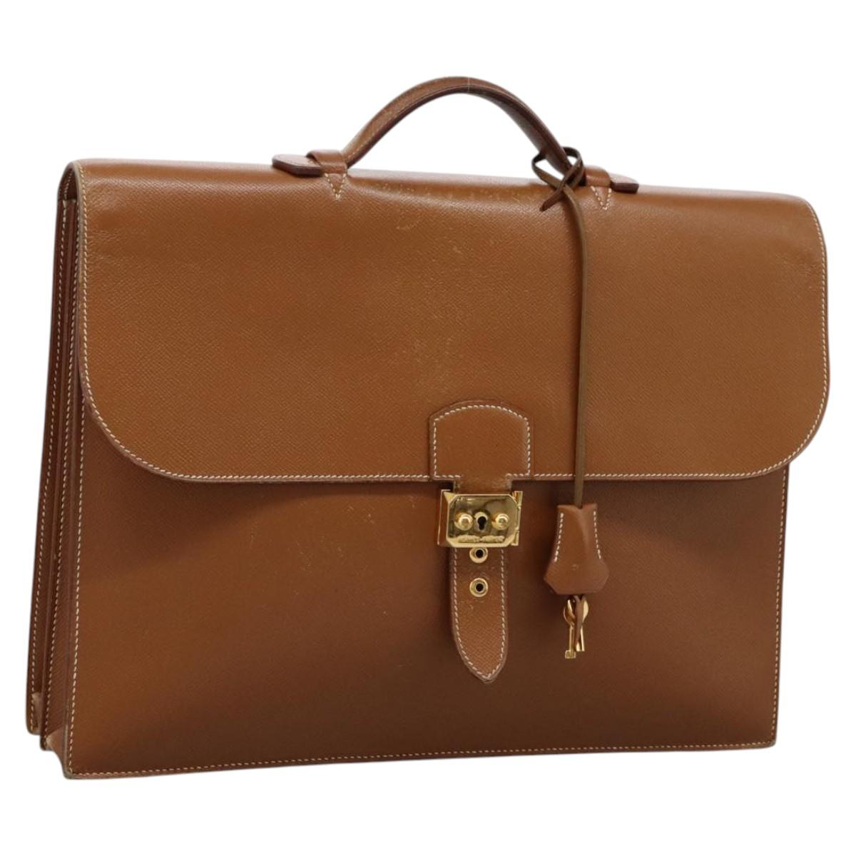 HERMES Sac Adepeche 38 Business Bag Leather Brown Auth BA884