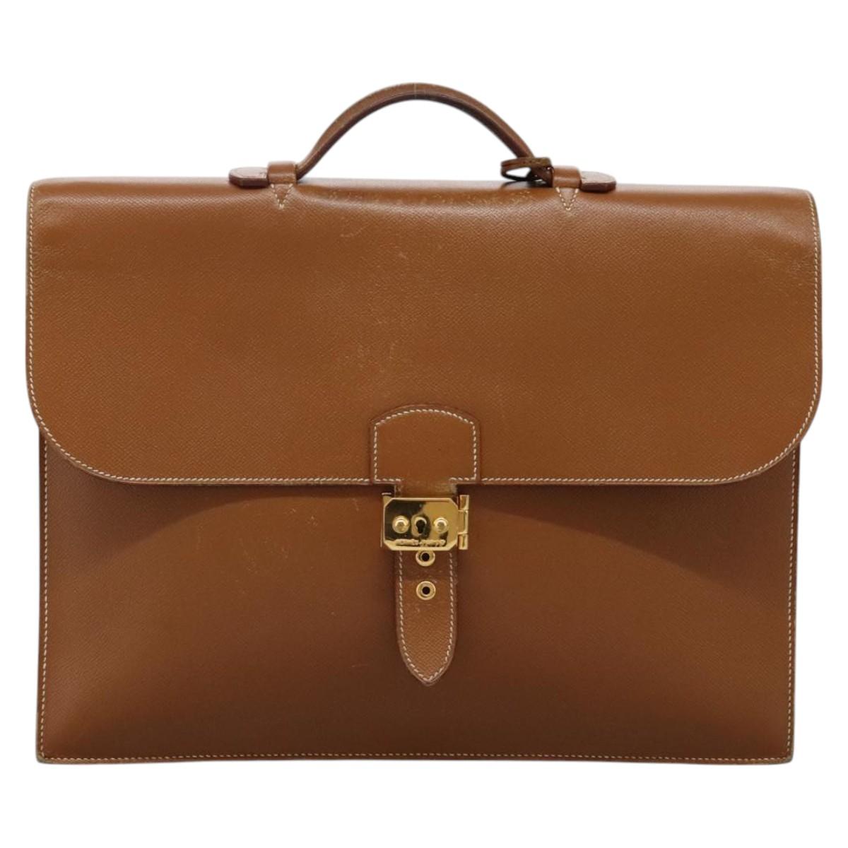 HERMES Sac Adepeche 38 Business Bag Leather Brown Auth BA884