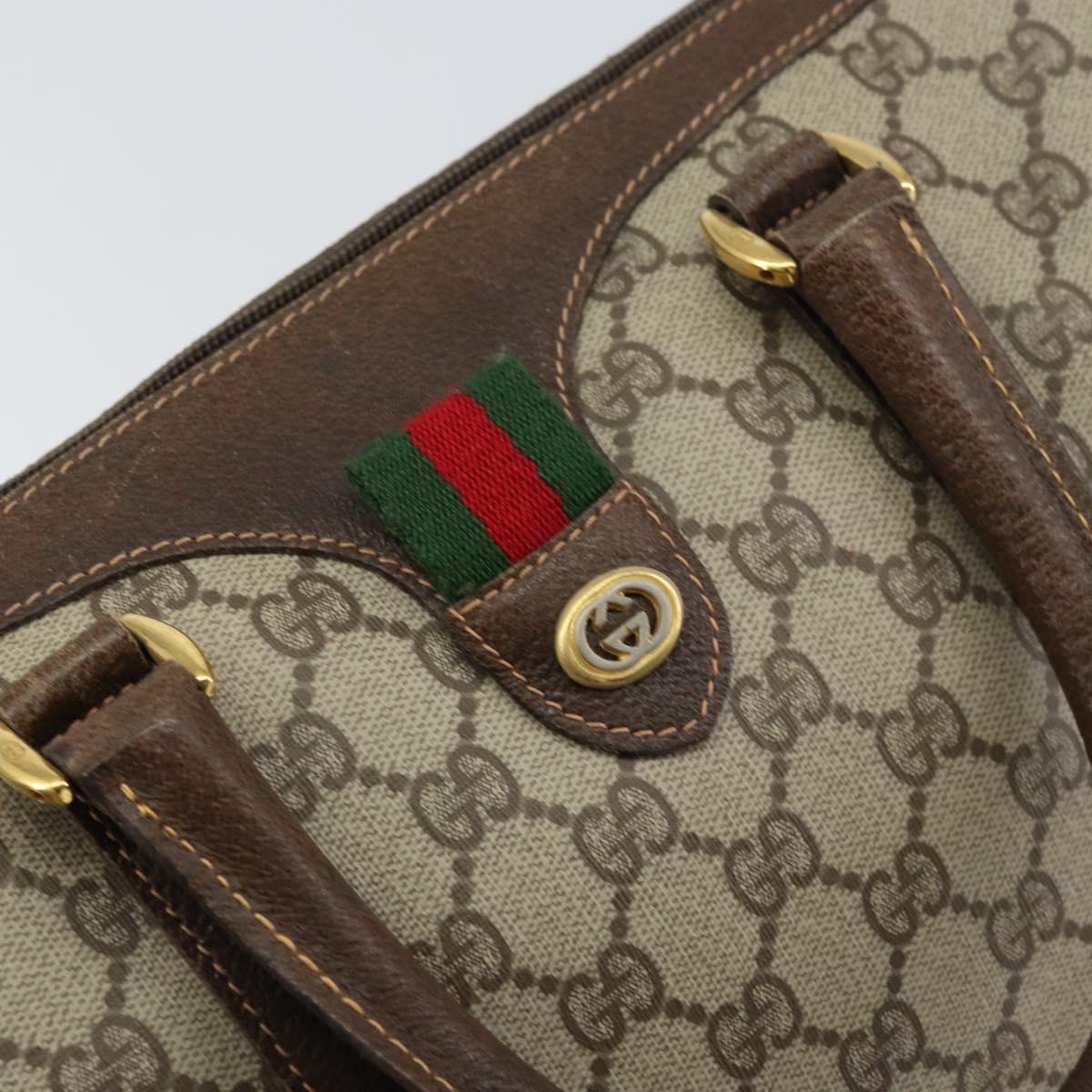 GUCCI GG Supreme Web Sherry Line Boston Bag PVC Beige Gold 40 02 006 Auth BA8851