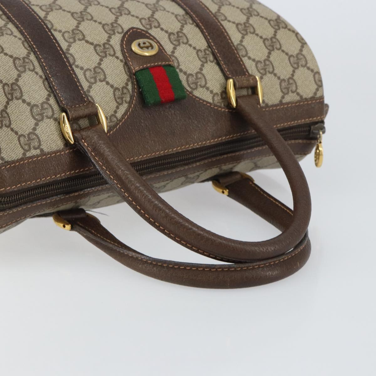 GUCCI GG Supreme Web Sherry Line Boston Bag PVC Beige Gold 40 02 006 Auth BA8851
