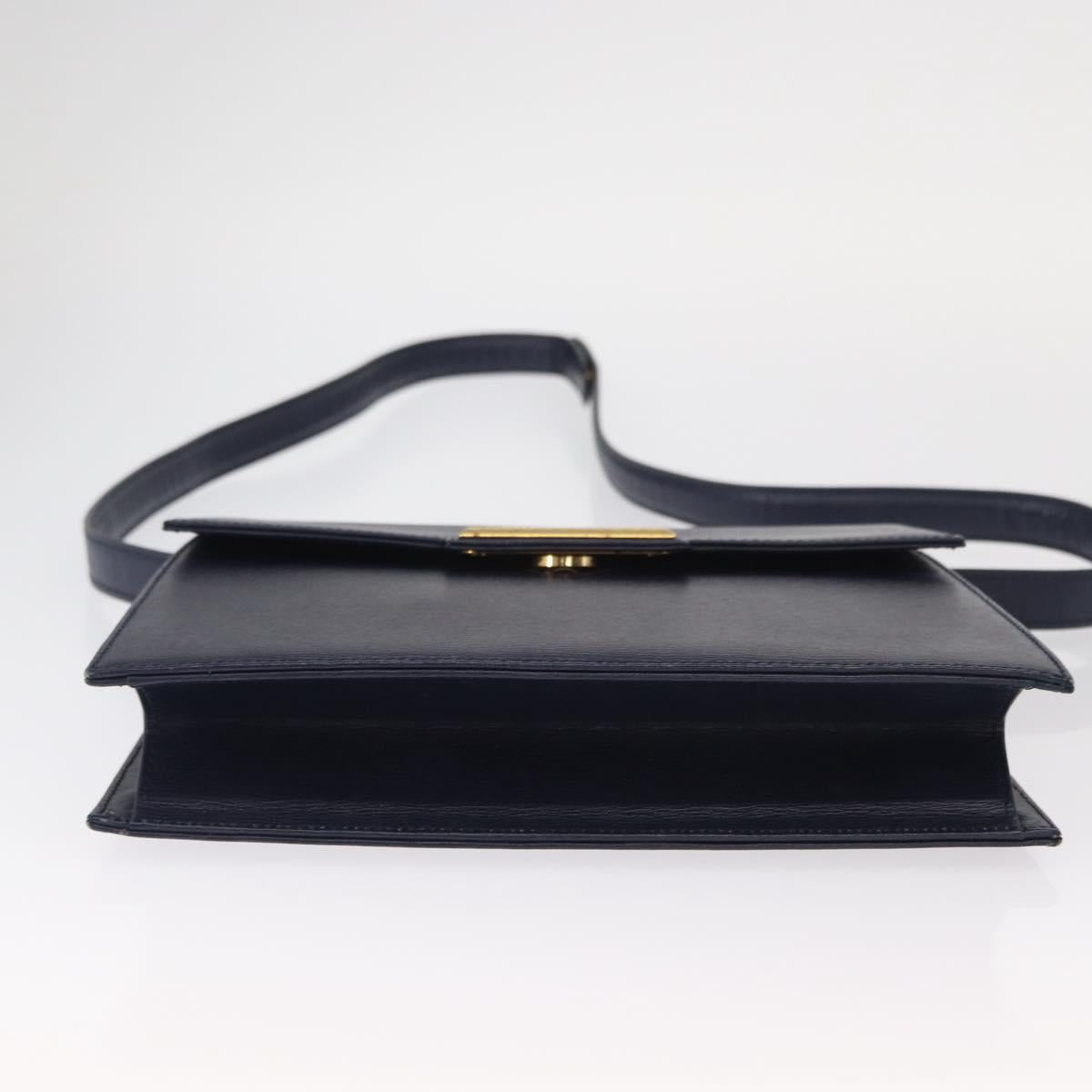 Christian Dior Shoulder Bag Leather Navy Gold Auth BA8852