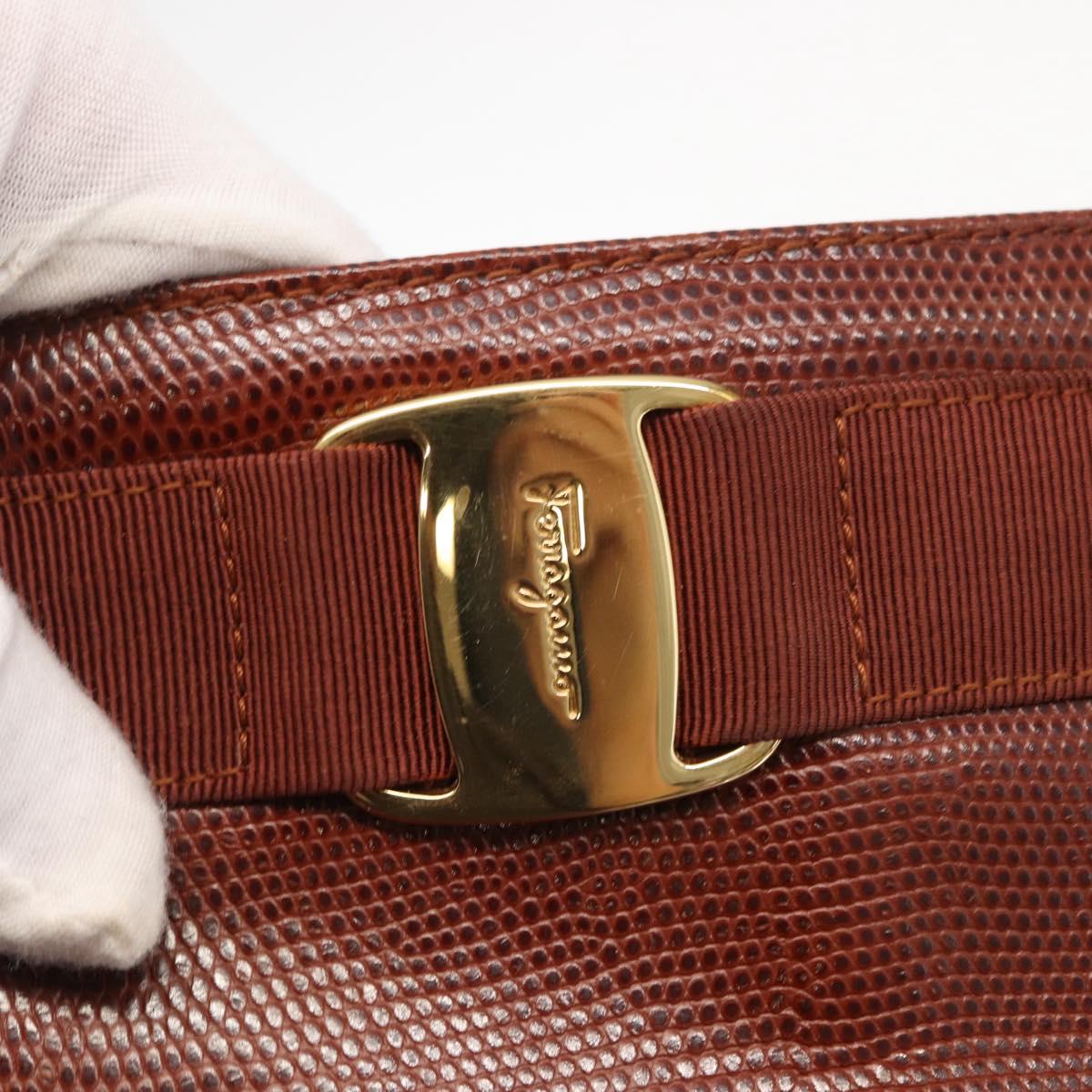 Salvatore Ferragamo Vala Tote Bag Leather Brown Gold Auth BA8853