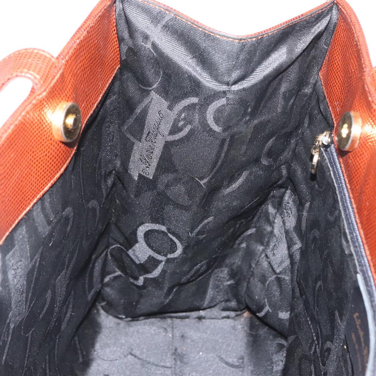 Salvatore Ferragamo Vala Tote Bag Leather Brown Gold Auth BA8853