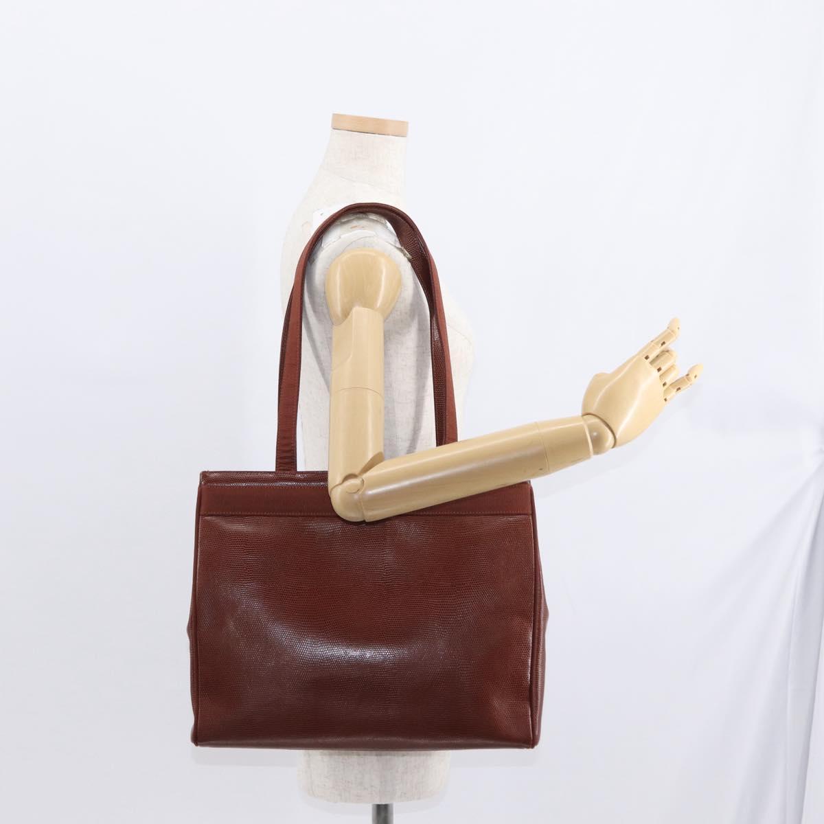Salvatore Ferragamo Vala Tote Bag Leather Brown Gold Auth BA8853