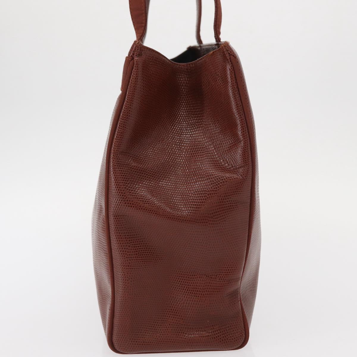 Salvatore Ferragamo Vala Tote Bag Leather Brown Gold Auth BA8853