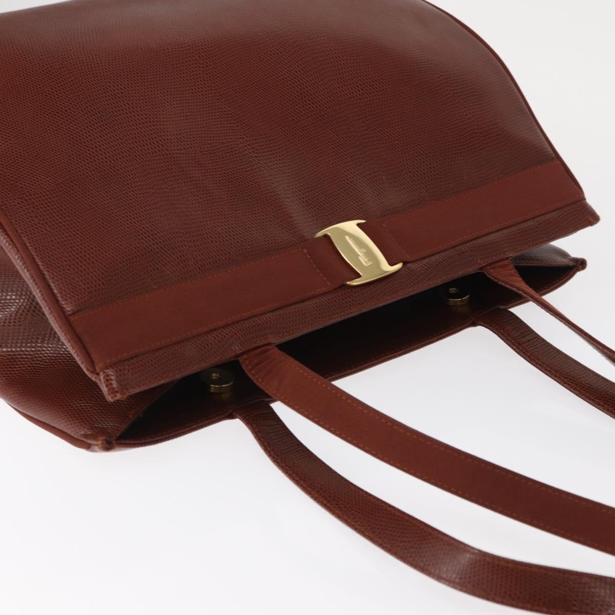 Salvatore Ferragamo Vala Tote Bag Leather Brown Gold Auth BA8853