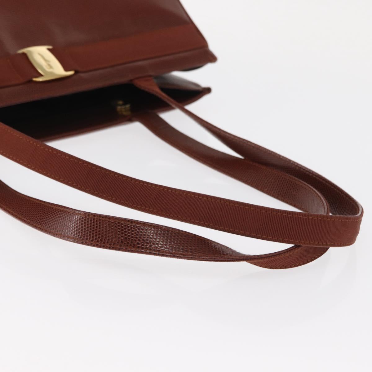 Salvatore Ferragamo Vala Tote Bag Leather Brown Gold Auth BA8853
