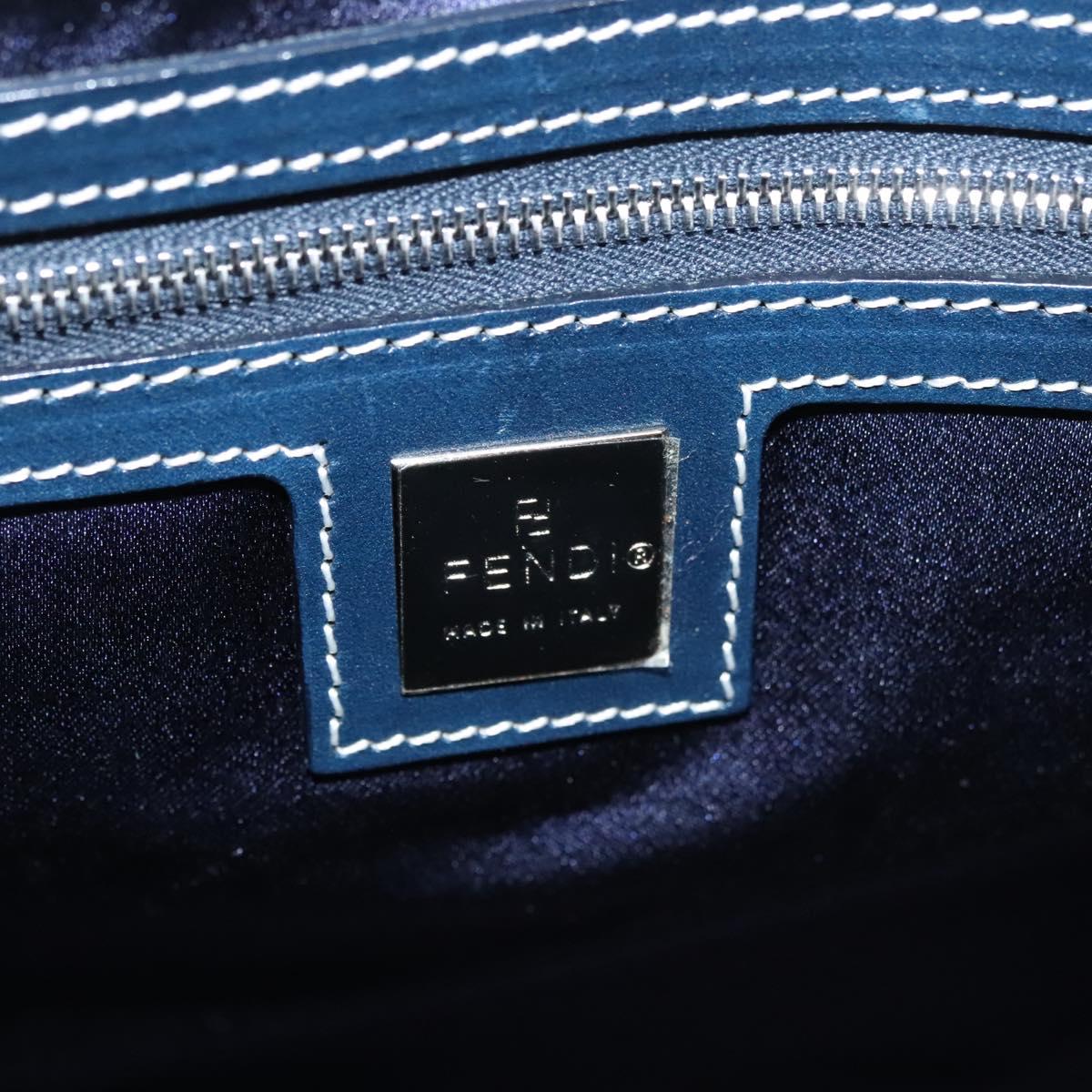 FENDI Zucchino Canvas Tote Bag Navy Silver Auth BA886V