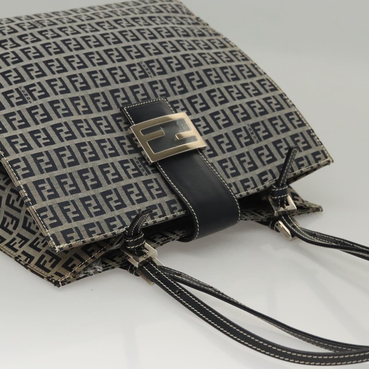 FENDI Zucchino Canvas Tote Bag Navy Silver Auth BA886V
