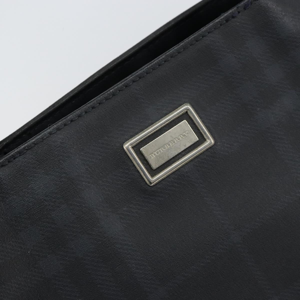BURBERRY Nova Check Hand Bag Leather Black Silver Auth BA8861