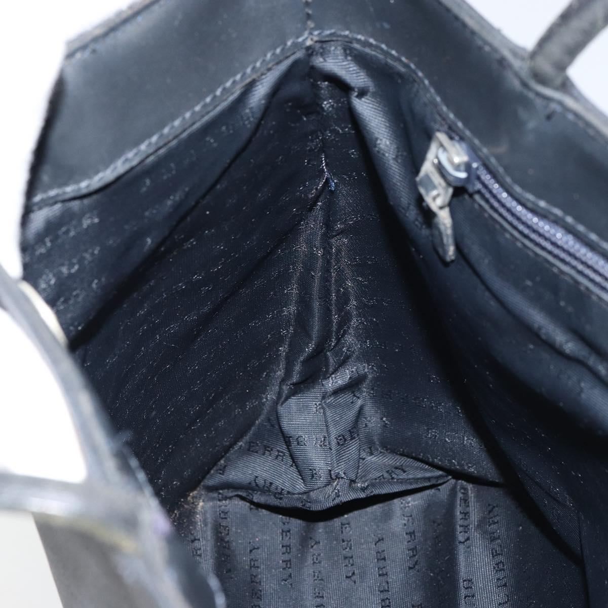 BURBERRY Nova Check Hand Bag Leather Black Silver Auth BA8861