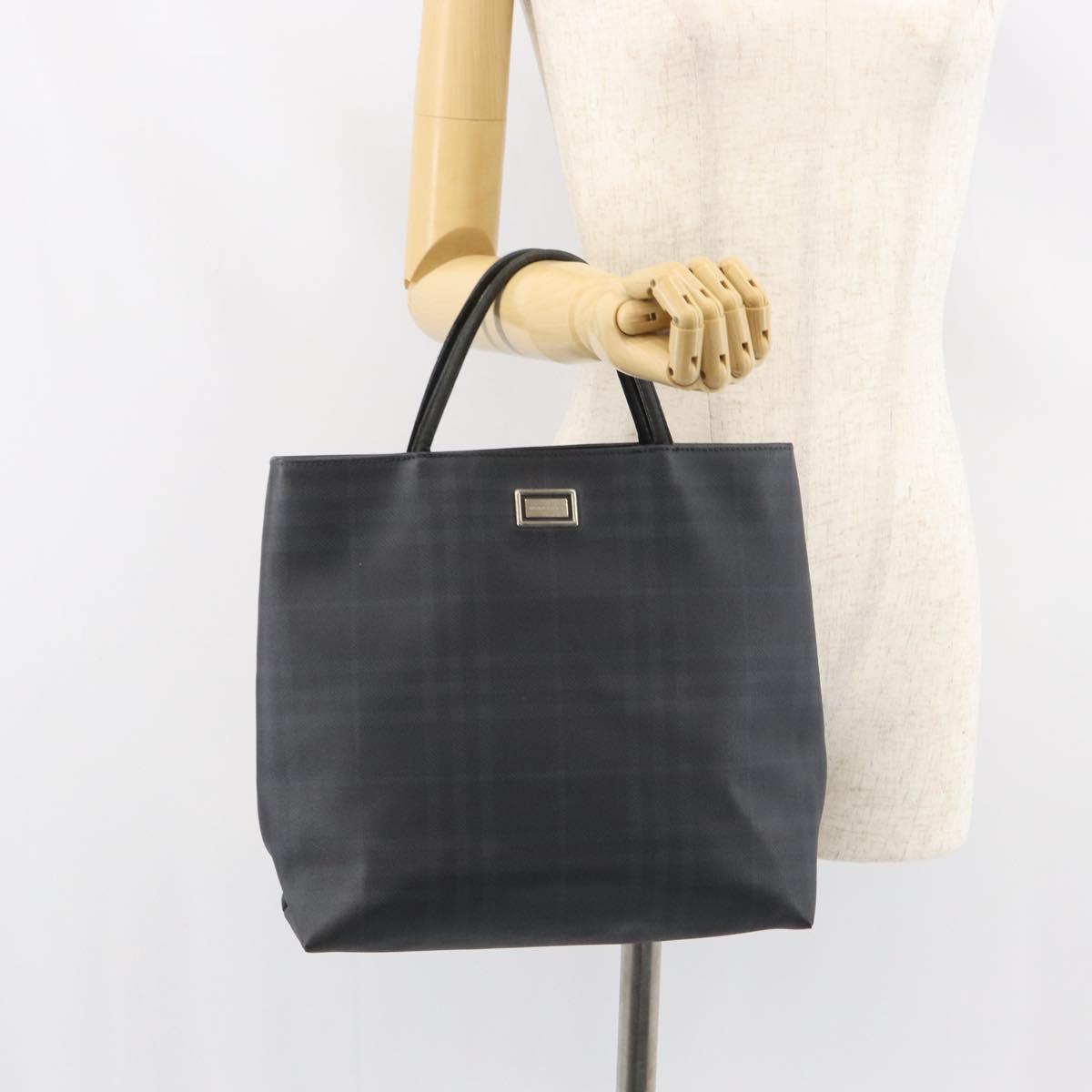 BURBERRY Nova Check Hand Bag Leather Black Silver Auth BA8861