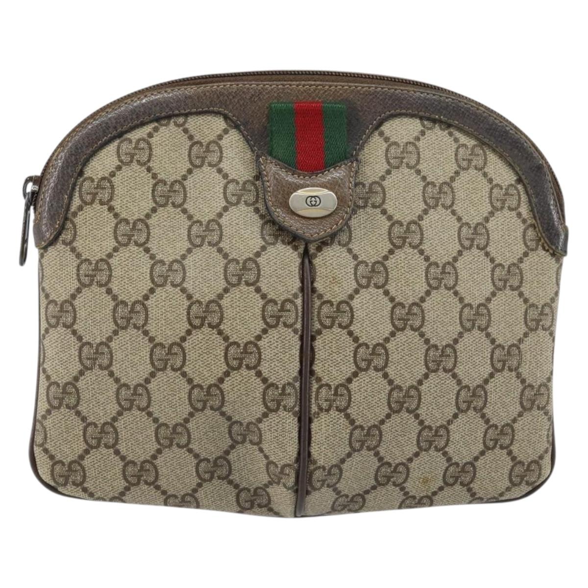 GUCCI GG Supreme Web Sherry Line Bag PVC Beige Gold 904 02 047 Auth BA8872