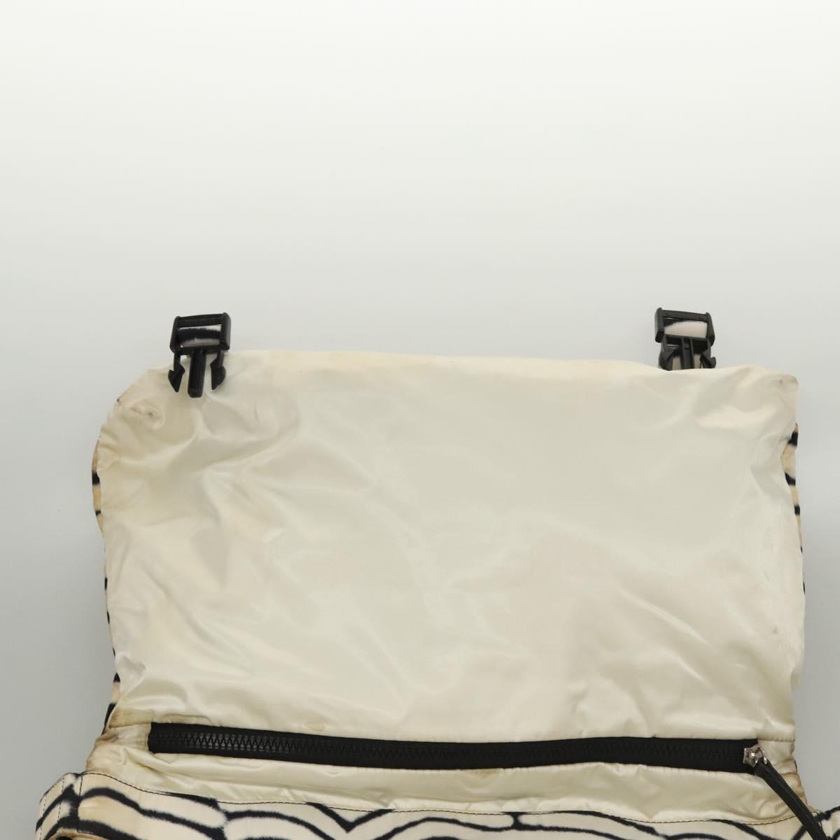 CHANEL Sports Shoulder Bag Nylon White Black CC Auth BA888