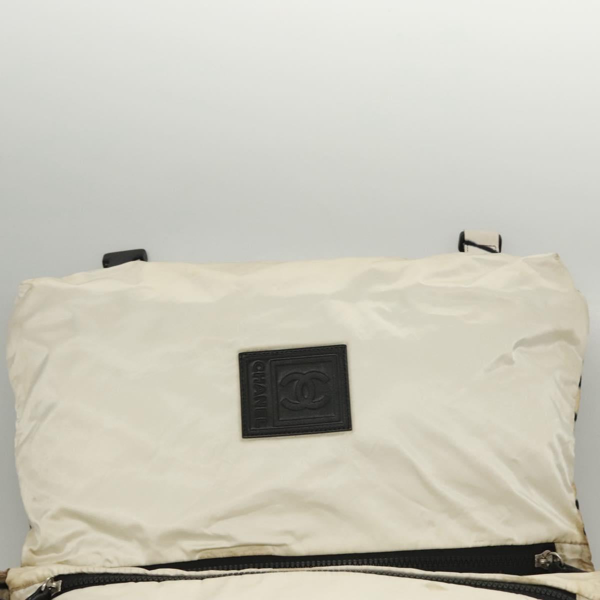 CHANEL Sports Shoulder Bag Nylon White Black CC Auth BA888