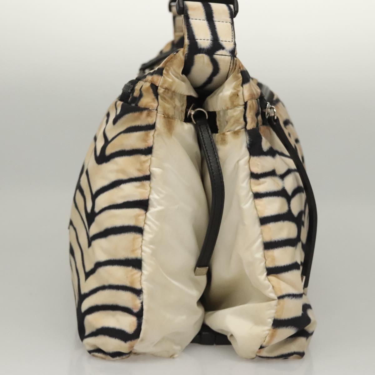 CHANEL Sports Shoulder Bag Nylon White Black CC Auth BA888