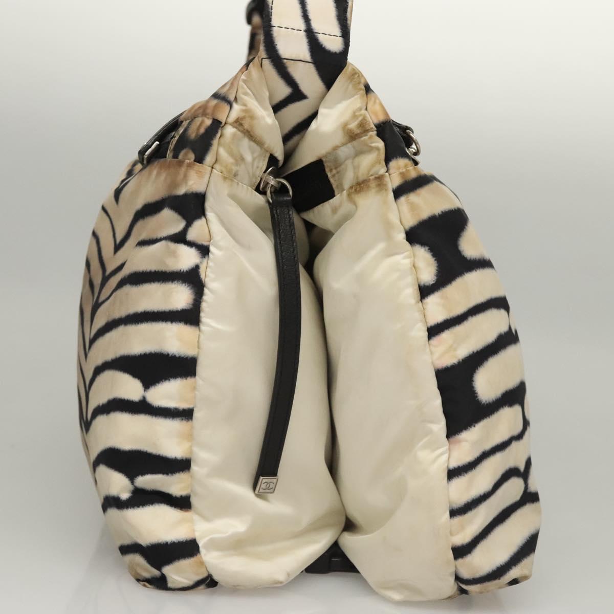 CHANEL Sports Shoulder Bag Nylon White Black CC Auth BA888