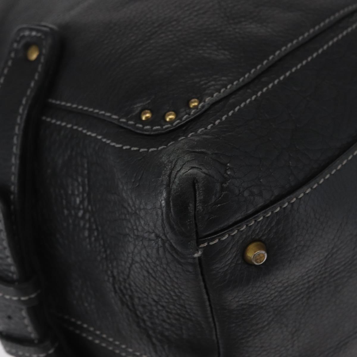 Chloe Paddington Shoulder Bag Leather Black Gold Silver Auth BA8905