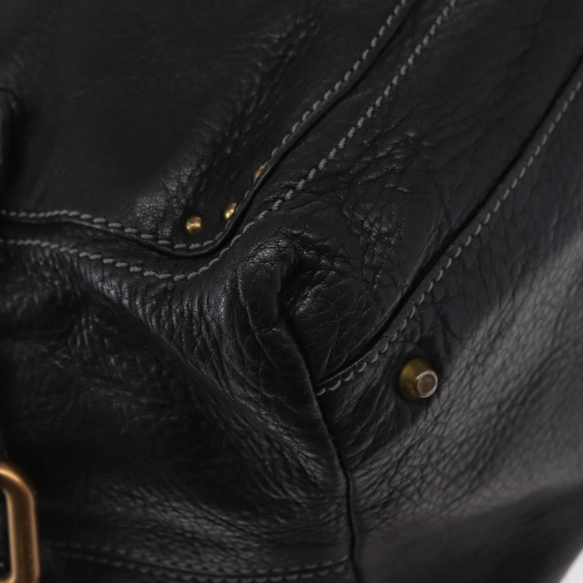 Chloe Paddington Shoulder Bag Leather Black Gold Silver Auth BA8905