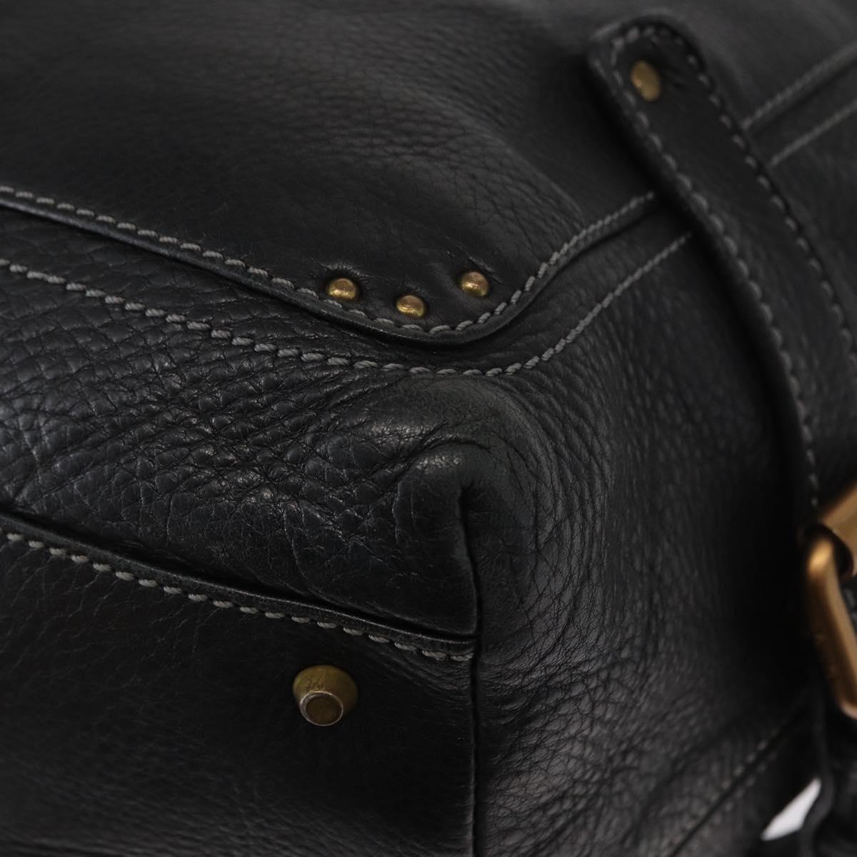 Chloe Paddington Shoulder Bag Leather Black Gold Silver Auth BA8905