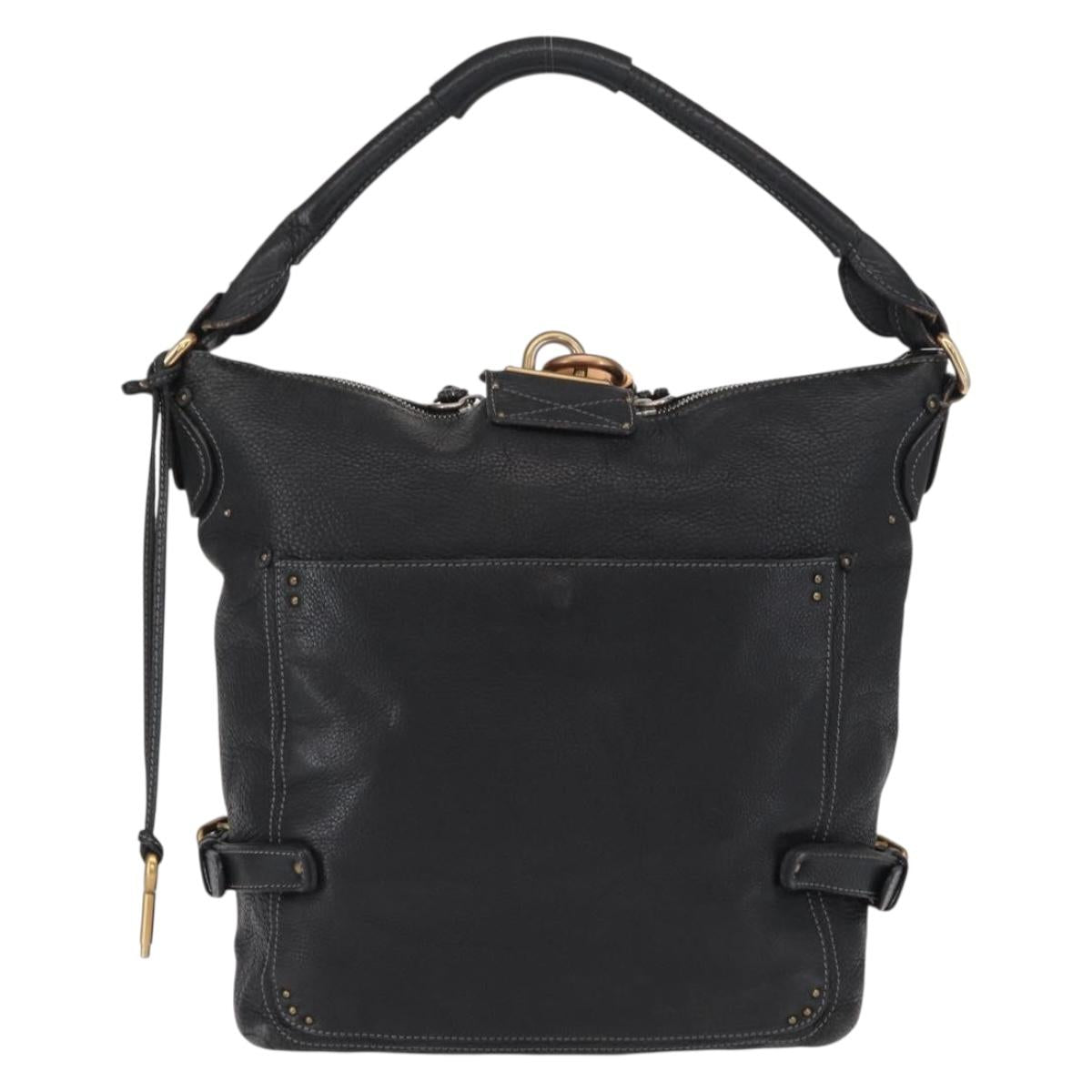 Chloe Paddington Shoulder Bag Leather Black Gold Silver Auth BA8905
