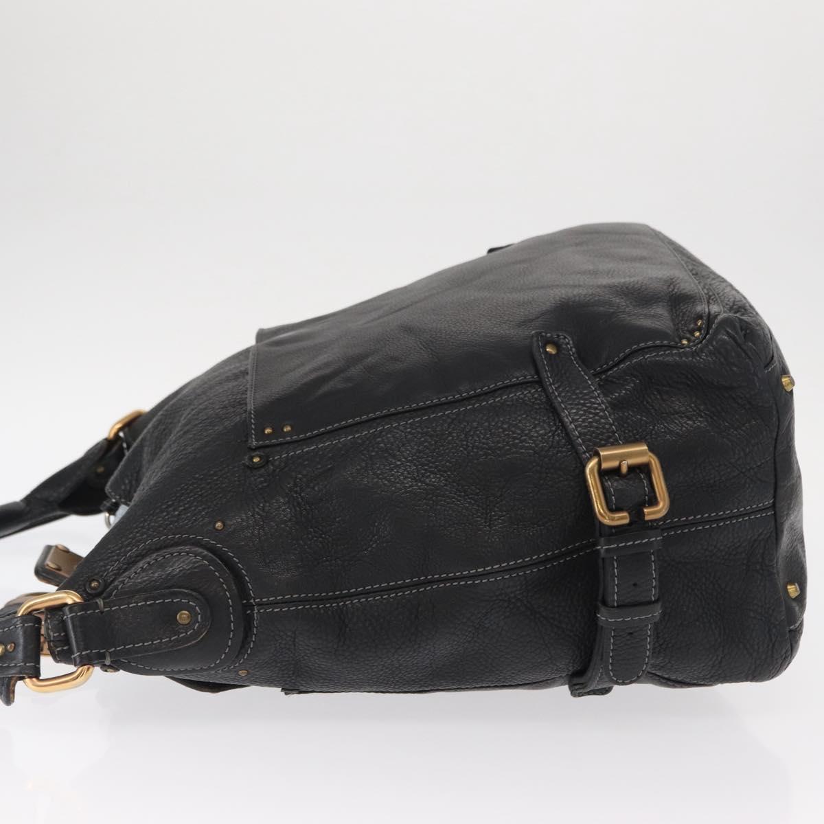Chloe Paddington Shoulder Bag Leather Black Gold Silver Auth BA8905