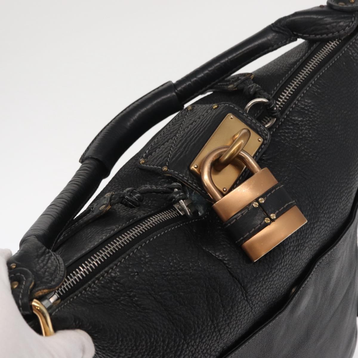 Chloe Paddington Shoulder Bag Leather Black Gold Silver Auth BA8905