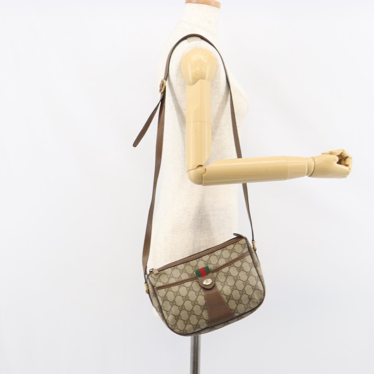 GUCCI GG Supreme Web Sherry Line Bag PVC Beige Gold 89 02 032 Auth BA8907