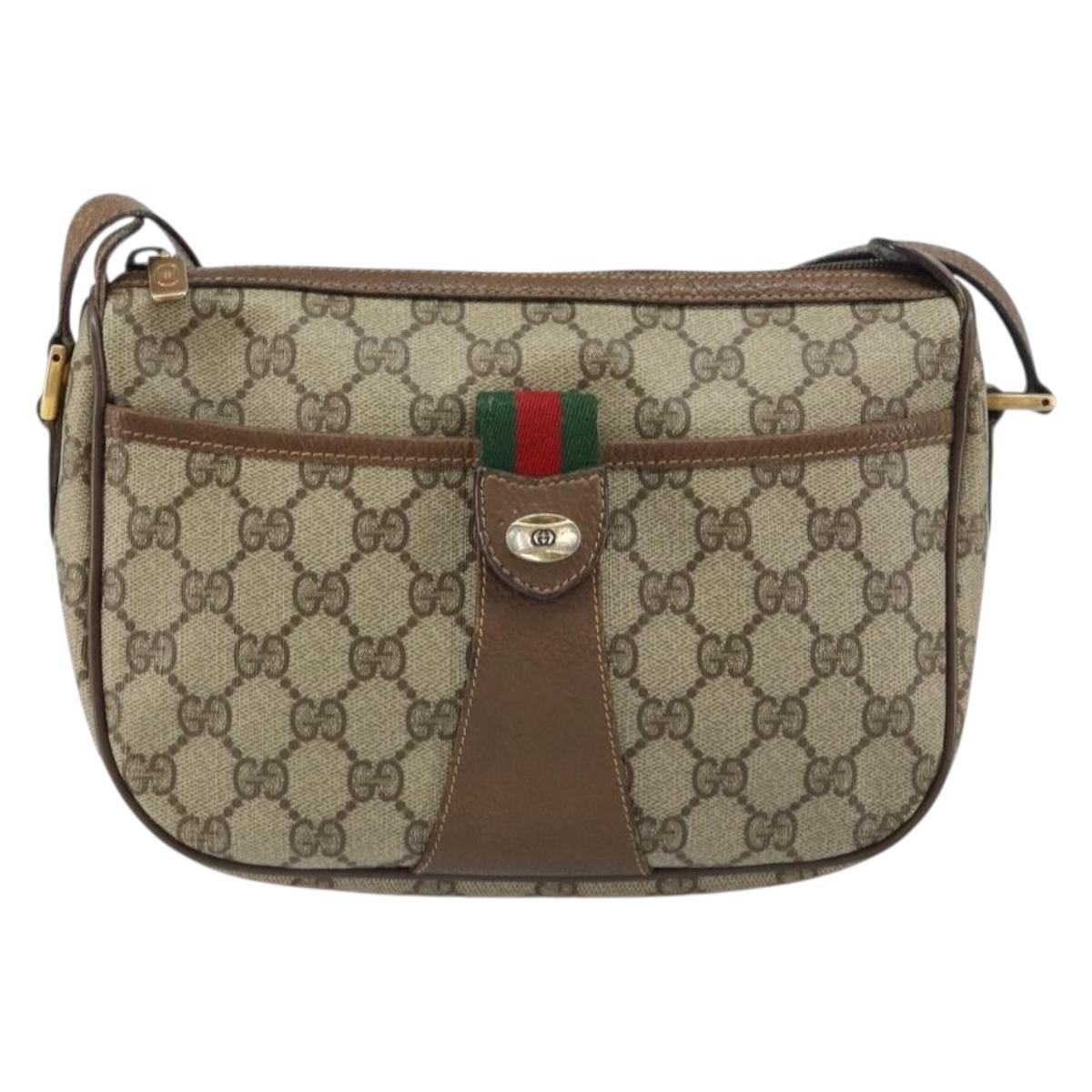 GUCCI GG Supreme Web Sherry Line Bag PVC Beige Gold 89 02 032 Auth BA8907