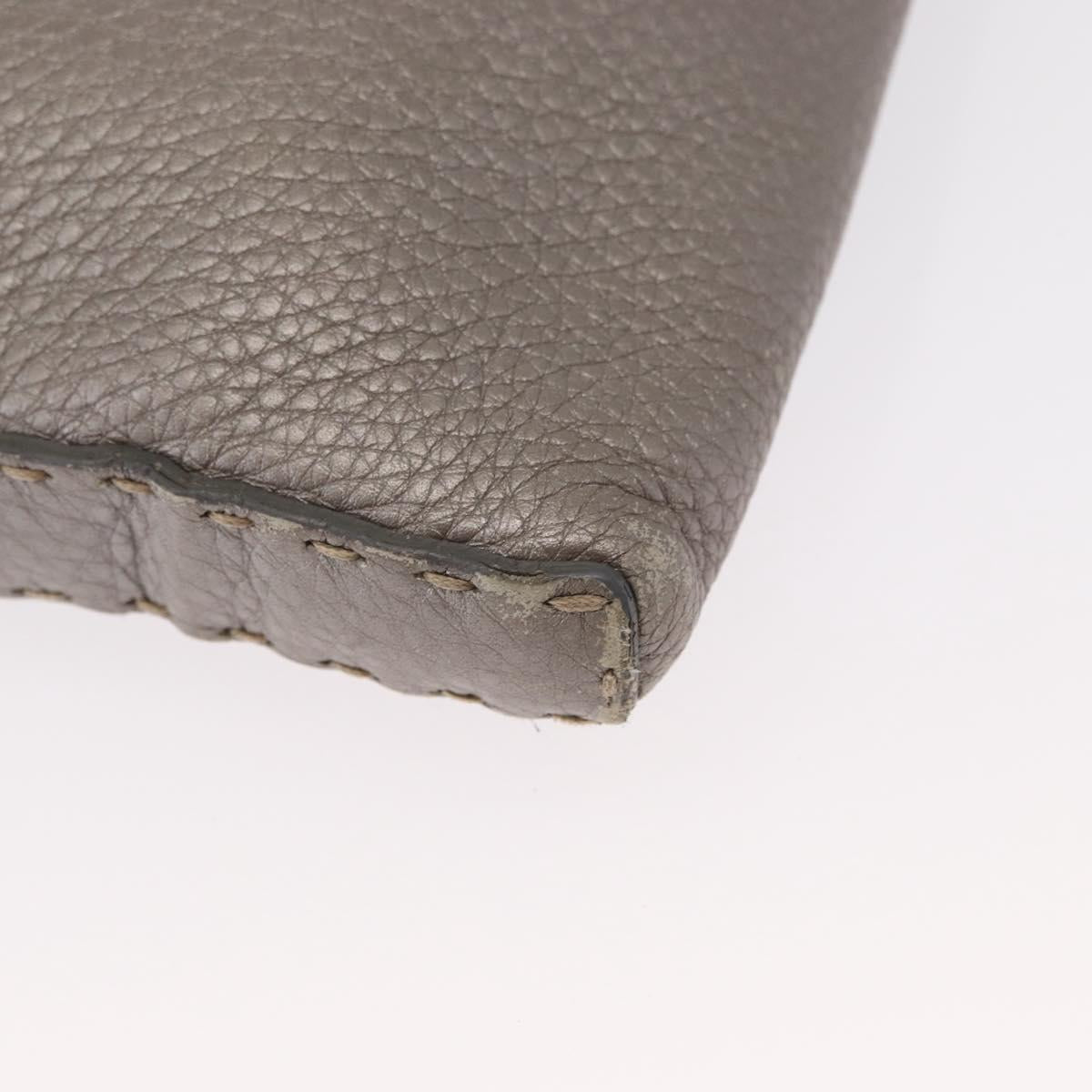 FENDI Celeria Shoulder Bag Leather Silver Auth BA8920