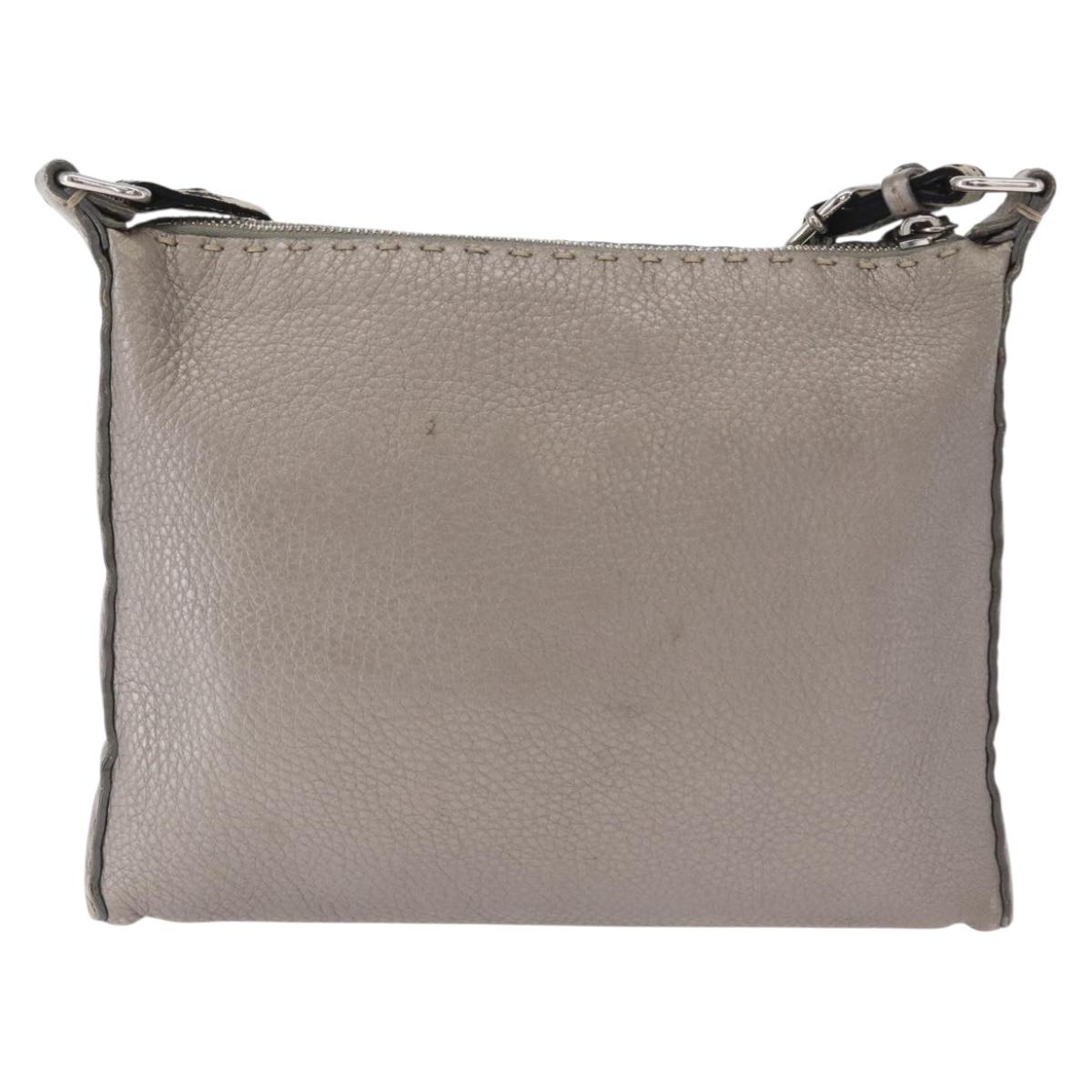 FENDI Celeria Shoulder Bag Leather Silver Auth BA8920