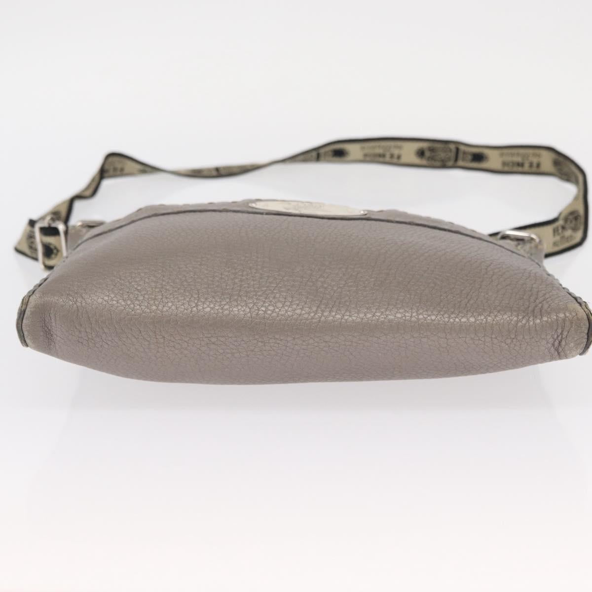 FENDI Celeria Shoulder Bag Leather Silver Auth BA8920