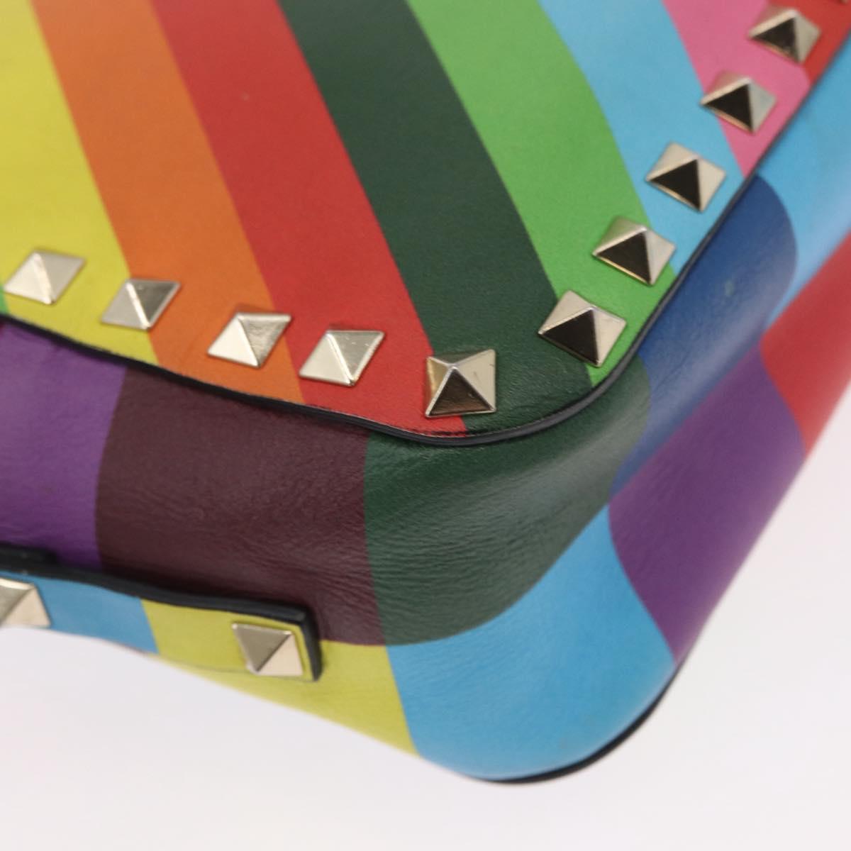 VALENTINO Studs Shoulder Bag Leather Gold Rainbow Auth BA8950