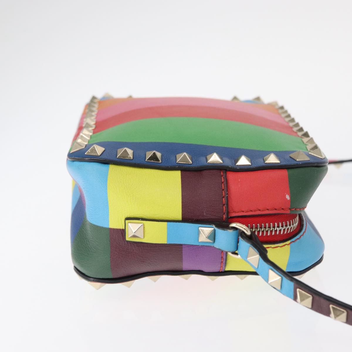 VALENTINO Studs Shoulder Bag Leather Gold Rainbow Auth BA8950